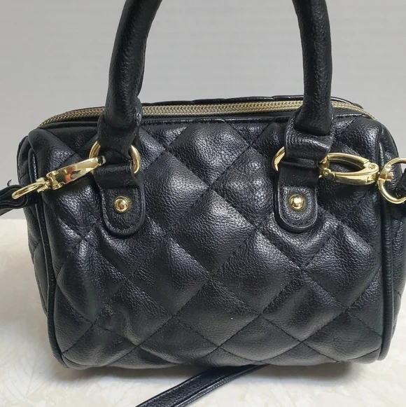 Betsey Johnson Mini Satchel Purse Be-Mine Heart Stud Crossbody Bag Quilted Black - Picture 4 of 5